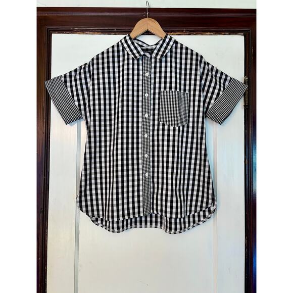 Handmade Black and White Gingham Button Up Short Sleeve Shirt - Size Medium - Picture 1 of 3